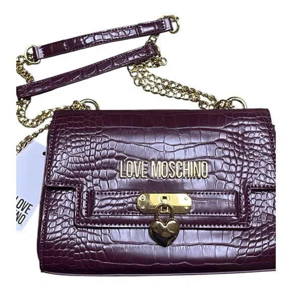 NWT MOSCHINO Croc Embossed Purple Shoulder Bag - Picture 2 of 8